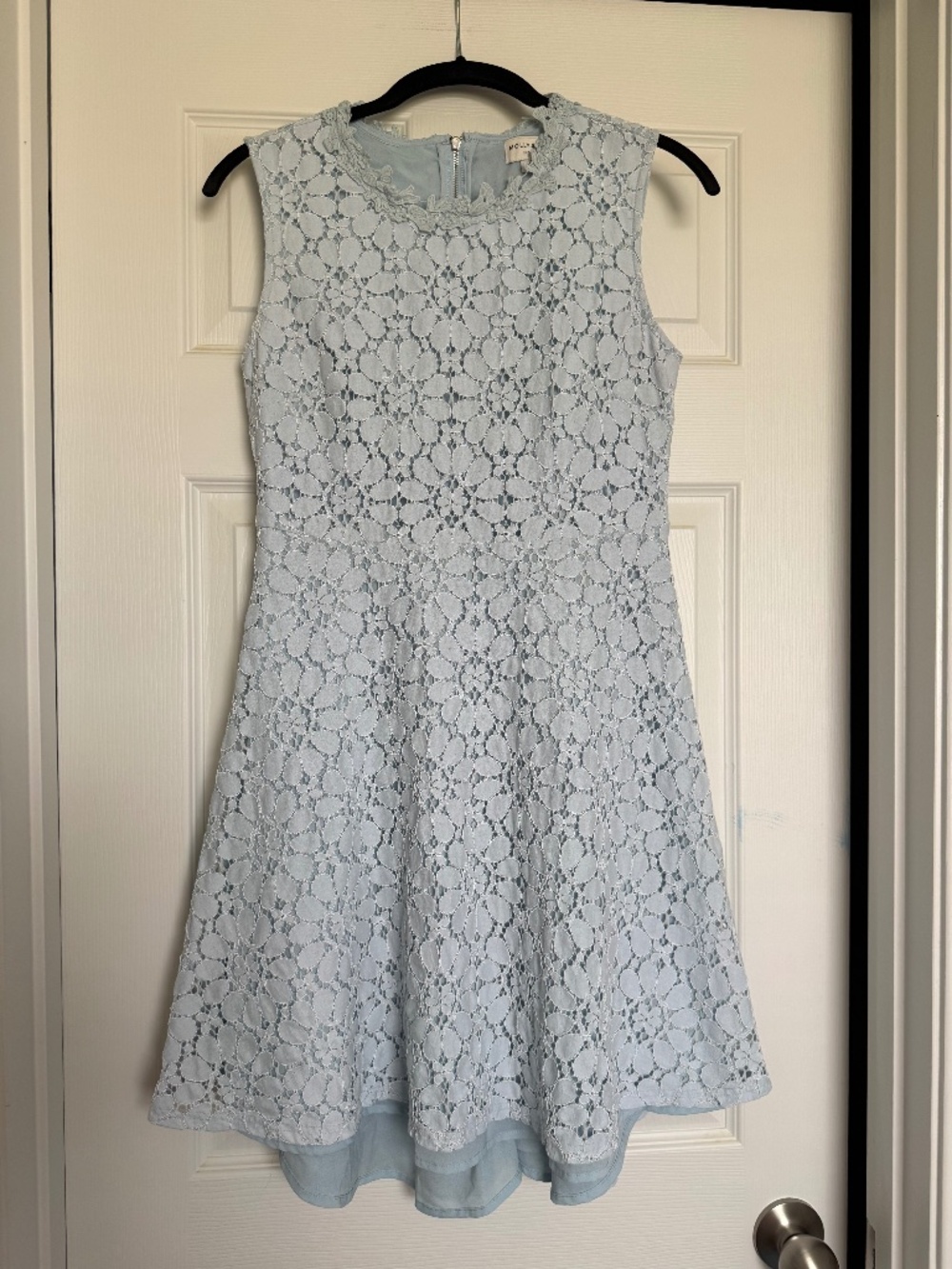Molly Bracken Light Blue Lace Dress High Low Hem, Size S